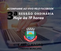 Hoje teremos sessão ordinária na câmara municipal de Campo Magro às 19 horas você pode acompanhar ao vivo pelo facebook.